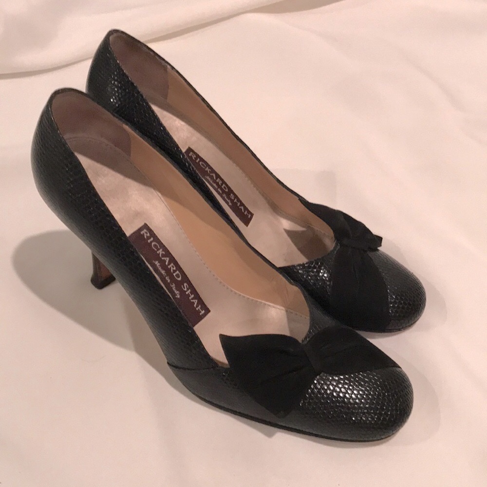 Richard Shah Black Snakeskin Heels Size 38